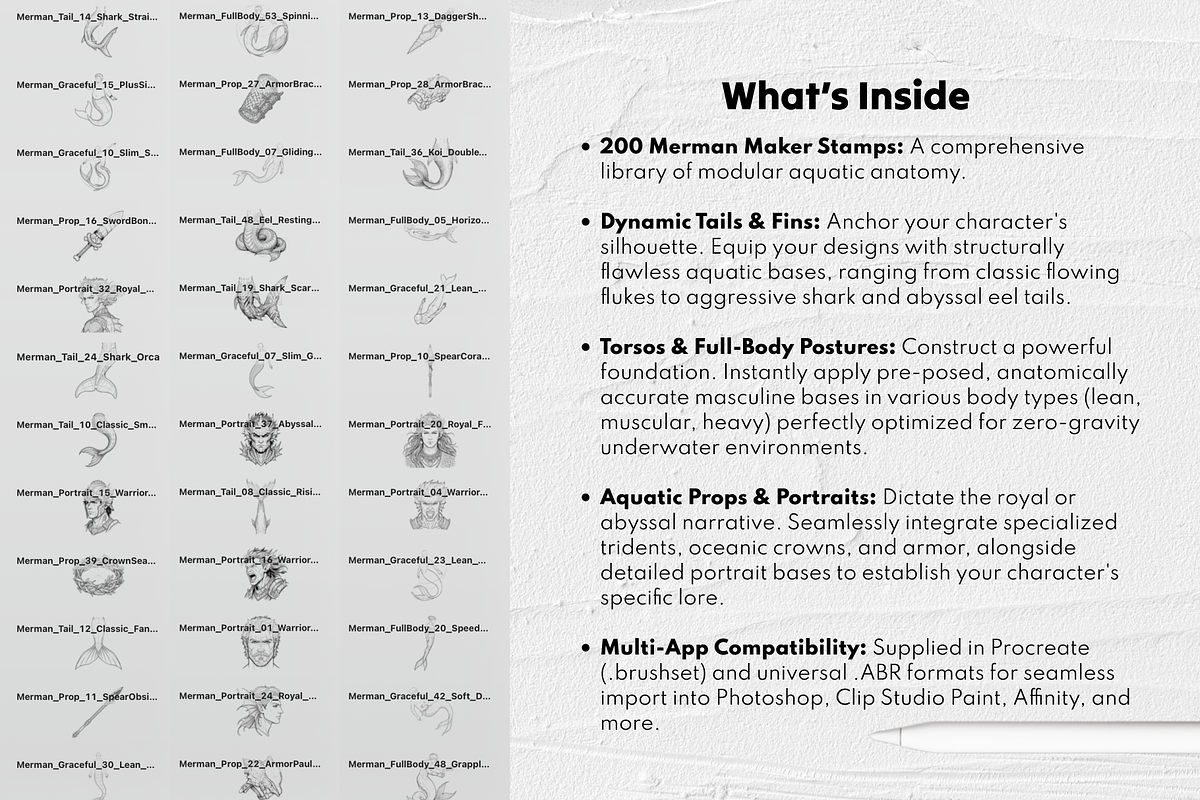 Merman Maker Procreate Stamps Set, a Brush Add-On by Selentaori Studio (Photo 4 of 12)
