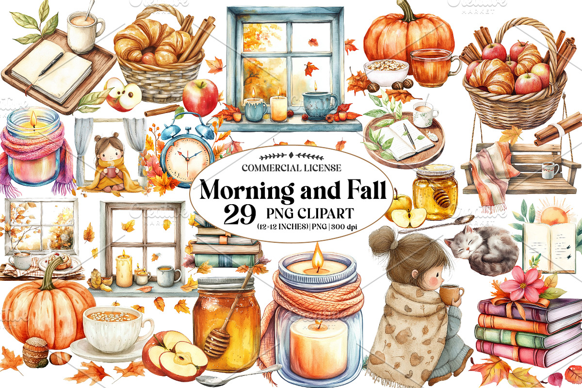 Morning and Fall Clipart, an Illustration by Watercolor design (Photo 1 of 5)