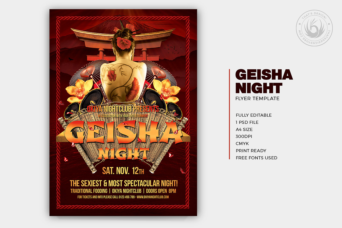 Geisha Night Flyer Template V1, a Flyer Template by ThatsDesignArt (Photo 2 of 7)