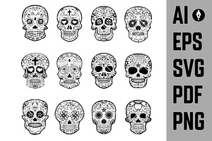 Set Of Sugar Skulls SVG