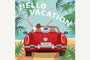 Man in car on beach near ocean, an Illustration by Alex and Aris