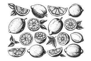 Engraving Style Whole Lemon Lemon, a Food Illustration by LadadikArt
