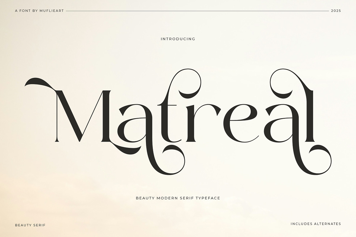 Matreal Beauty – Modern Serif Font, a Serif Font by Muflieart (Photo 1 of 10)