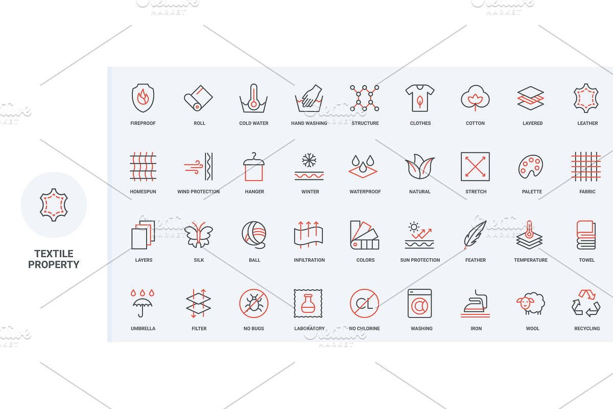Fabric properties feather icons, an Object Illustration by Lemberg Vector