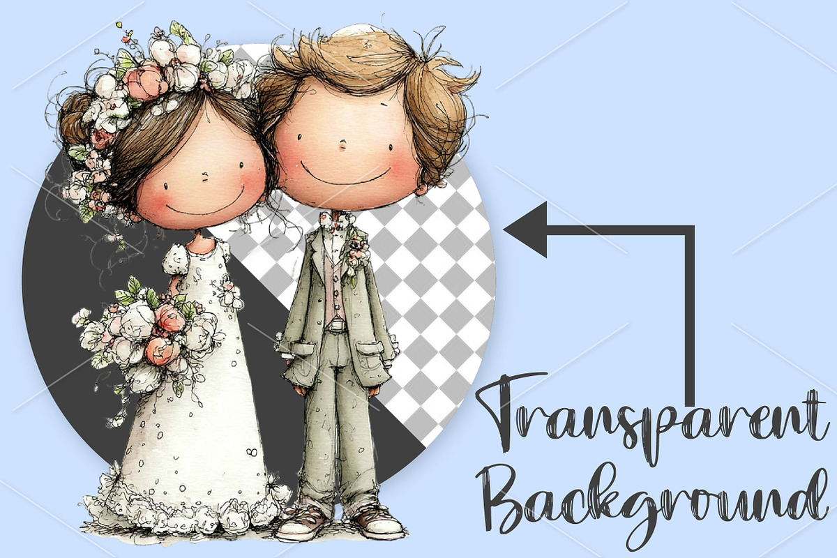 Whimsical Wedding Couple Clipart, a Seasonal Illustration by Canvas Craft (Photo 2 of 4)