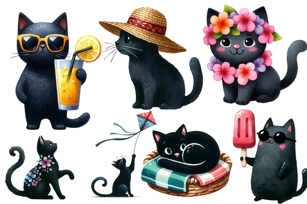 Cat Silhouette Summer Clipart, an Illustration by Designworld (Photo 2 of 6)