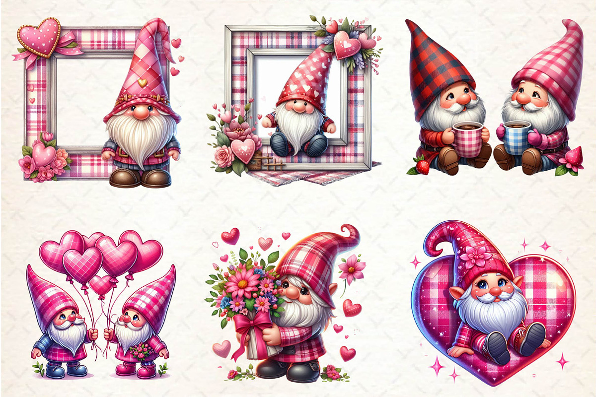 Pink Valentine Gnome in Love Bundle, an Illustration by CreationArt (Photo 2 of 5)
