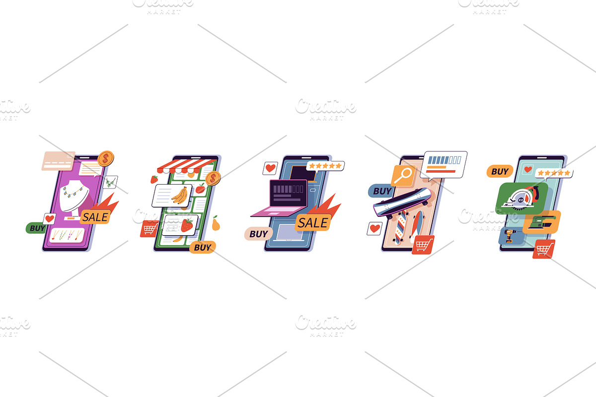 Online goods. Smartphones with, an Object Illustration by YummyBuum