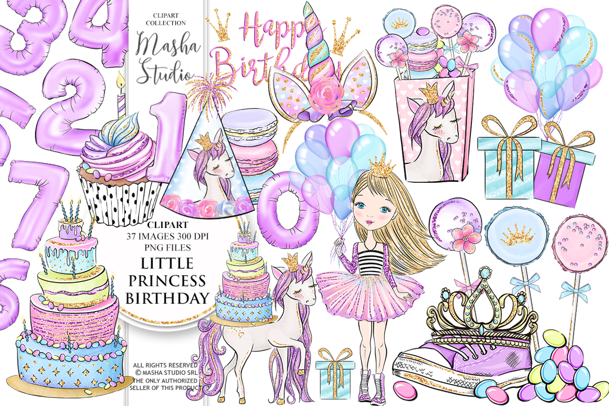 PRINCESS BIRTHDAY clipart, an Illustration by Masha  Studio (Photo 1 of 6)