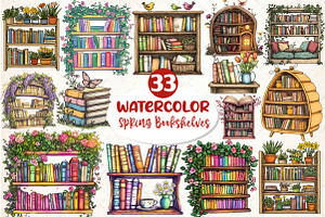 Spring Bookshelves Clipart, an Illustration by Dream Creation