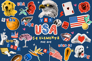 USA Stickers PNG SVG 51 Pcs, a Decorative Illustration by Anada Arty