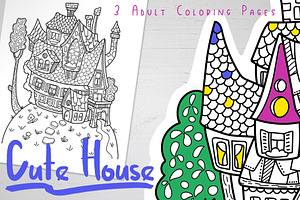 Cute House Vector Coloring Pages, an Illustration by RabbitAndPencil