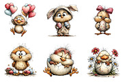 Whimsical Easter Chicken Clipart, an Illustration by CreationArt (Thumbnail 3 of 6)