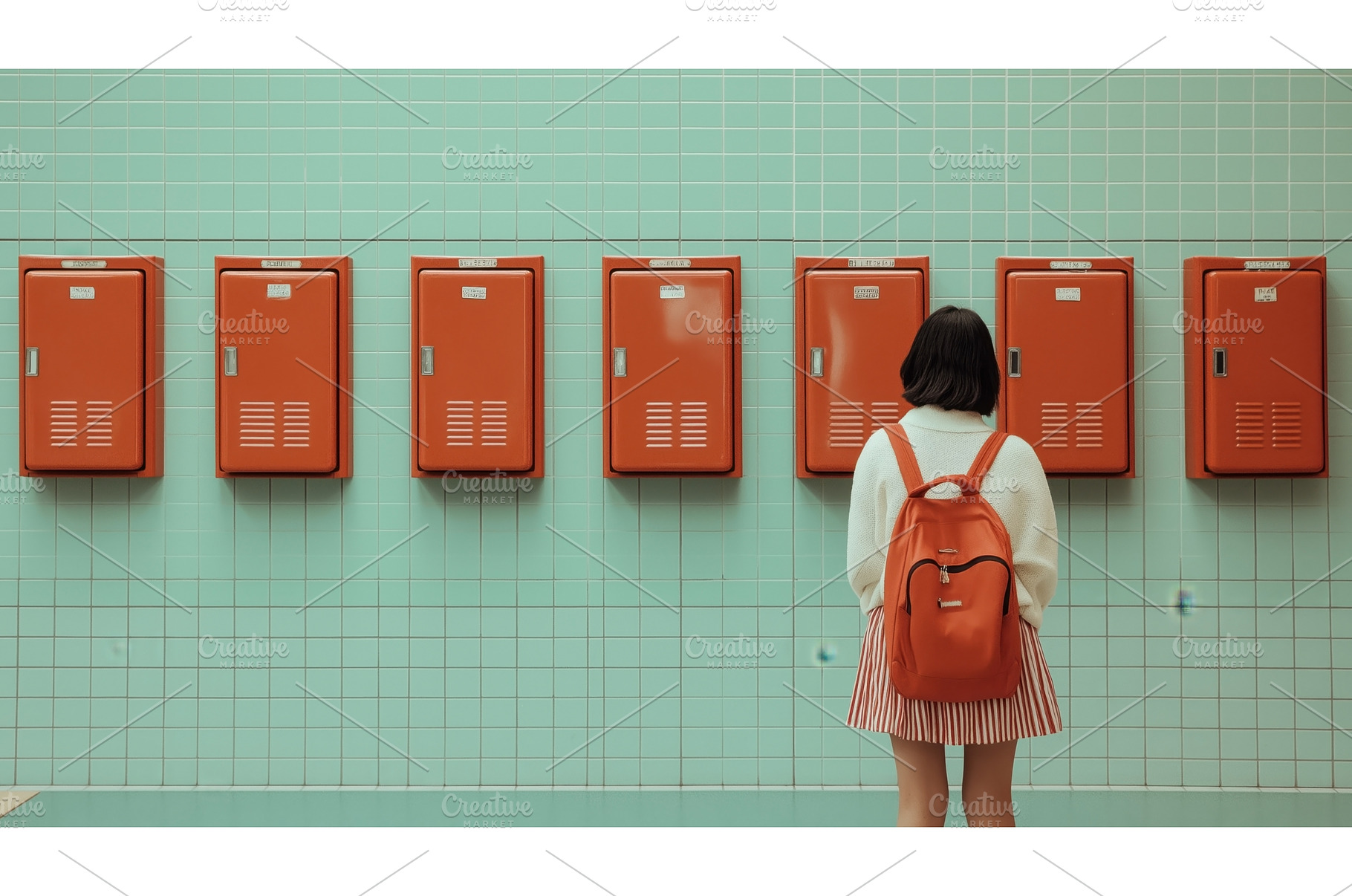 A young woman with a red backpack, a School & Education Photo by Sergey Kotenev