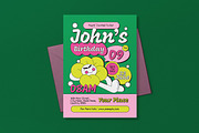 Green Pink Kids Birthday Invitation, an Invitation Template by graphicook (Thumbnail 3 of 3)