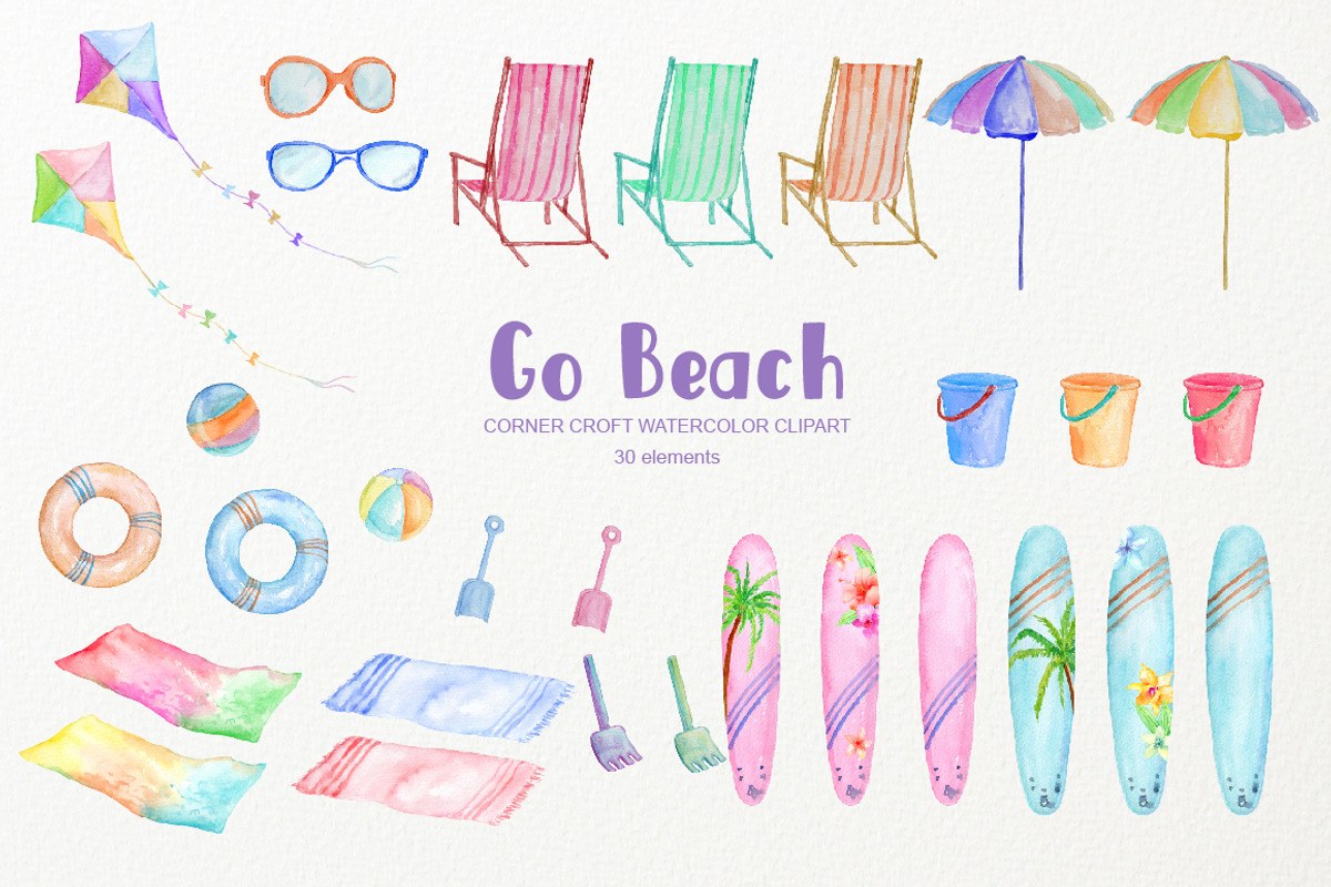 Go Beach Clipart Surfboard Kite, an Illustration by Corner Croft (Photo 2 of 4)