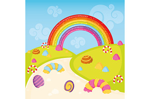 Candyland landscape Vector, a Food Illustration by studioDK
