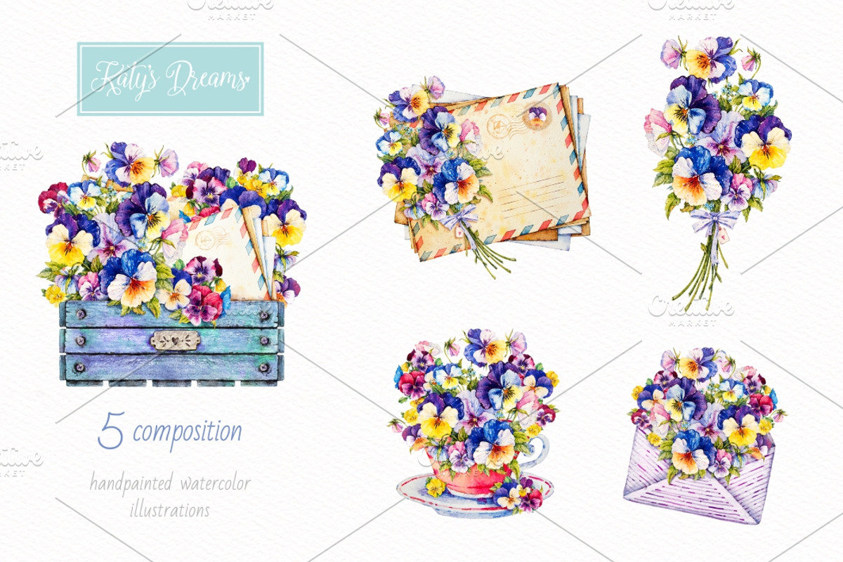 Pansies. Watercolor., a Decorative Illustration by Ekaterina Mikheeva (Photo 3 of 7)