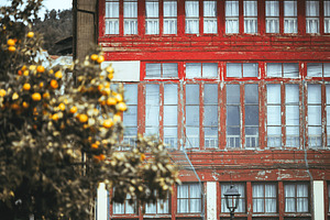 Rustic red facade and orange tree, an Architecture Photo by SkyNext