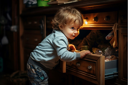 Determined Child exploring kitchen, a Person Photo by Ylivdesign
