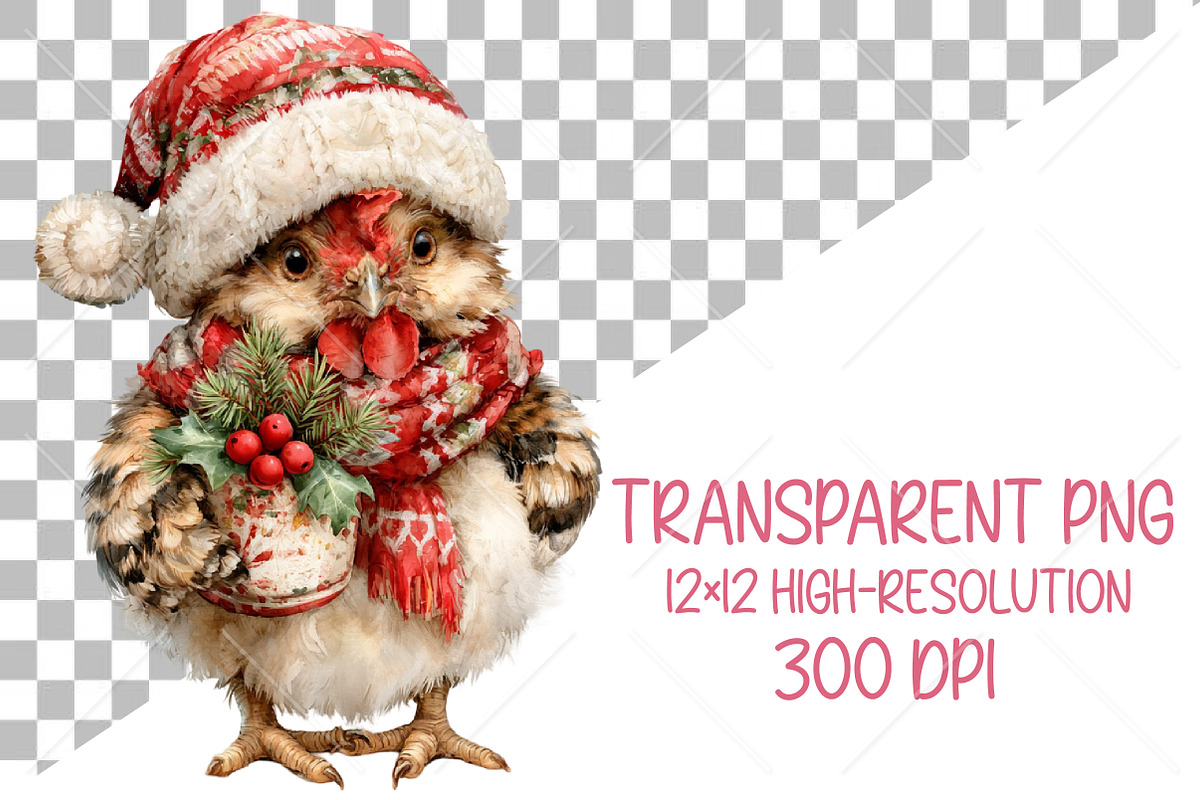 Whimsical Christmas Chicken Clipart, a Seasonal Illustration by Canvas Craft (Photo 2 of 10)