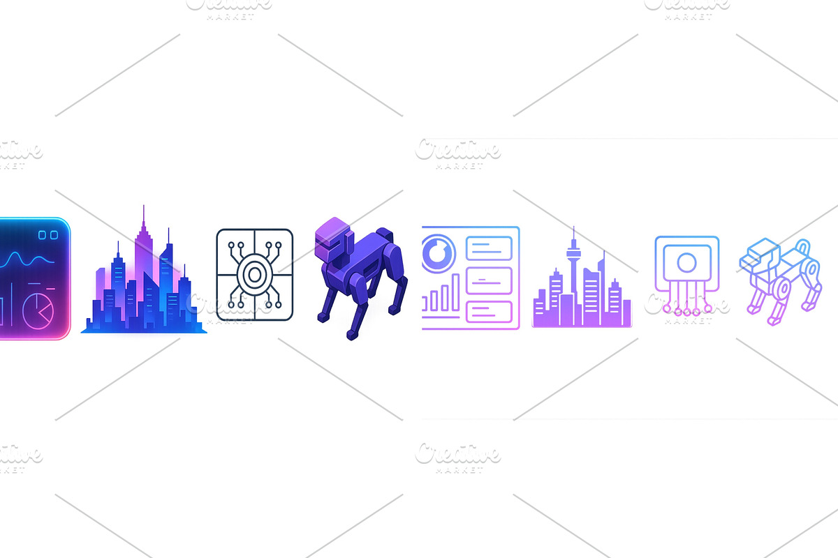 Colorful abstract icons representing, a Technology Illustration by ZinetroN