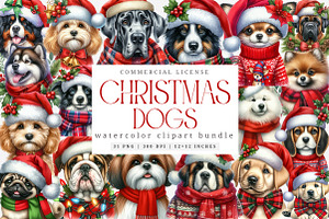 Christmas Dogs PNG Clipart Bundle, an Illustration by SinaCreation
