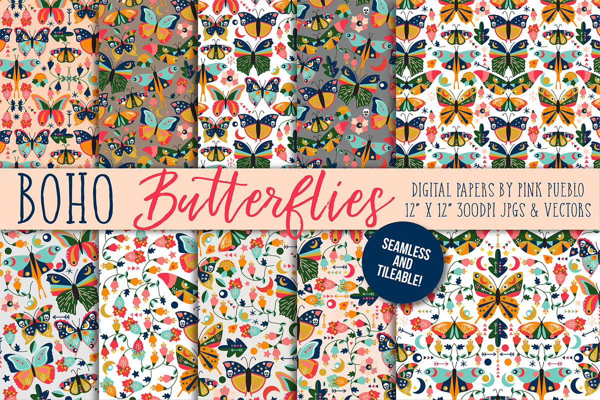Vintage Style Butterfly Patterns, a Pattern Graphic by PinkPueblo (Photo 1 of 3)