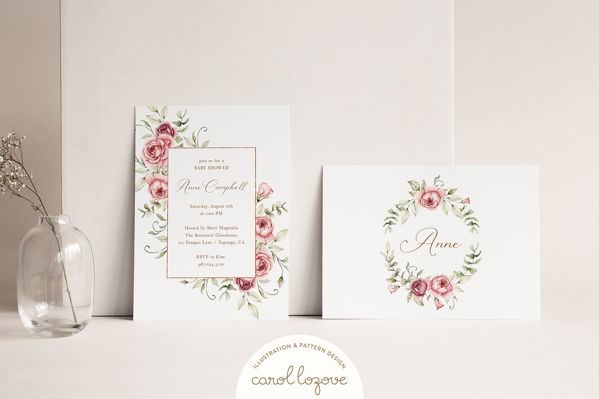 Watercolor Blush Roses Floral Set, a Decorative Illustration by Carol Lozove (Photo 17 of 50)