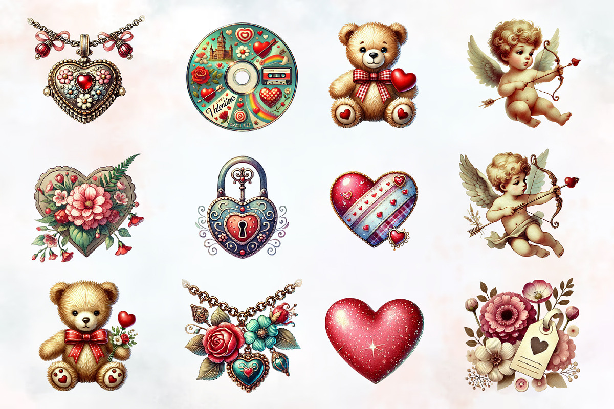 Retro Valentine Day Clipart, an Illustration by RobertsArt (Photo 2 of 7)