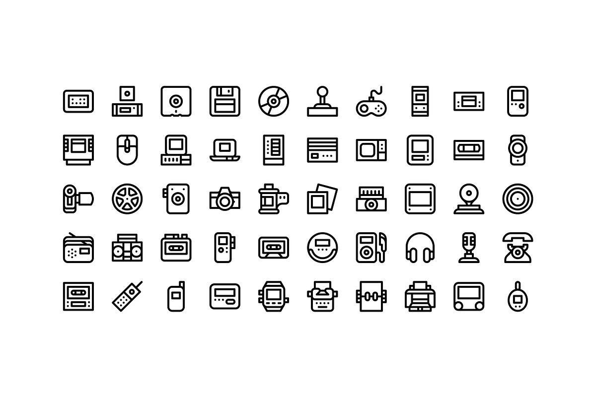 50 Vintage Technology & Media Icons, an Outline Icon by Side Project (Photo 2 of 7)