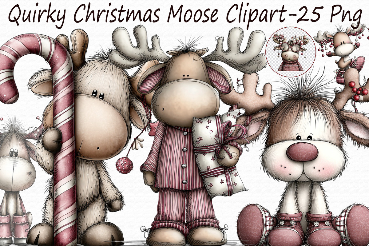 Quirky Christmas Moose Clipart, an Illustration by Libby Wishes (Photo 1 of 7)