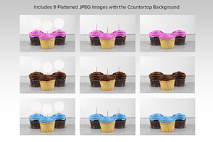 Three Cupcake Topper Mockup - PSD