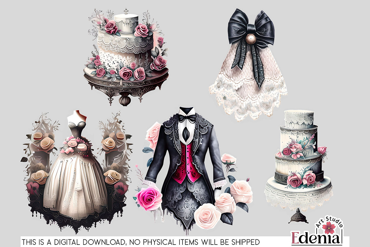 Victorian Gothic Wedding #1 Cliparts, a Seasonal Illustration by EdeniaArtStudio (Photo 10 of 10)