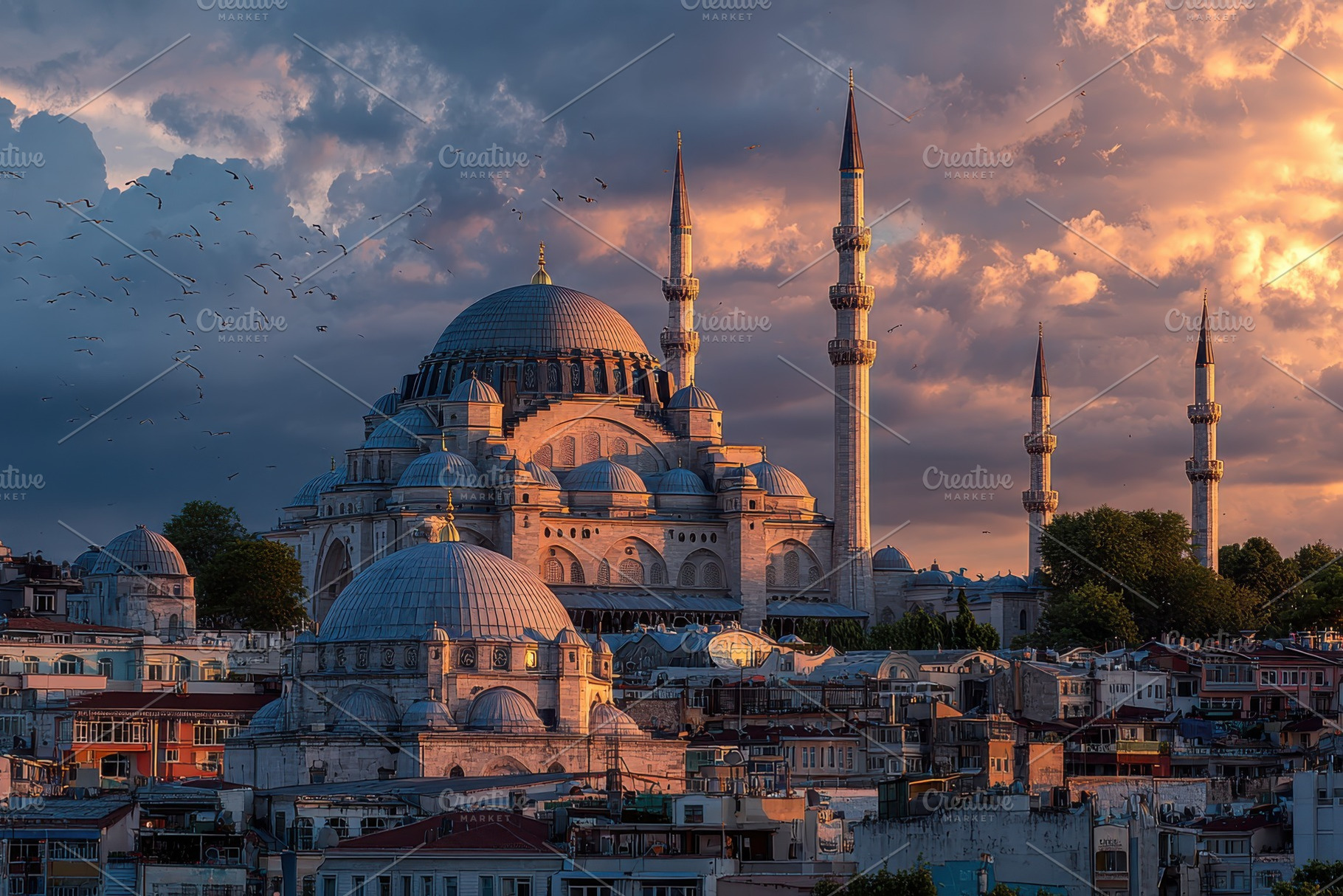 Majestic Mosque Sunset Istanbul City, a Photo by Pixeness Studio