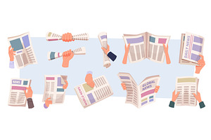 Daily newspaper. Hands holding pages, an Illustration by Onyx