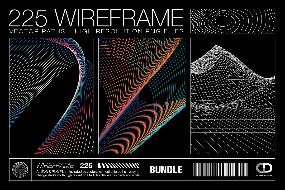 225 Wireframe Vector and PNG Elements