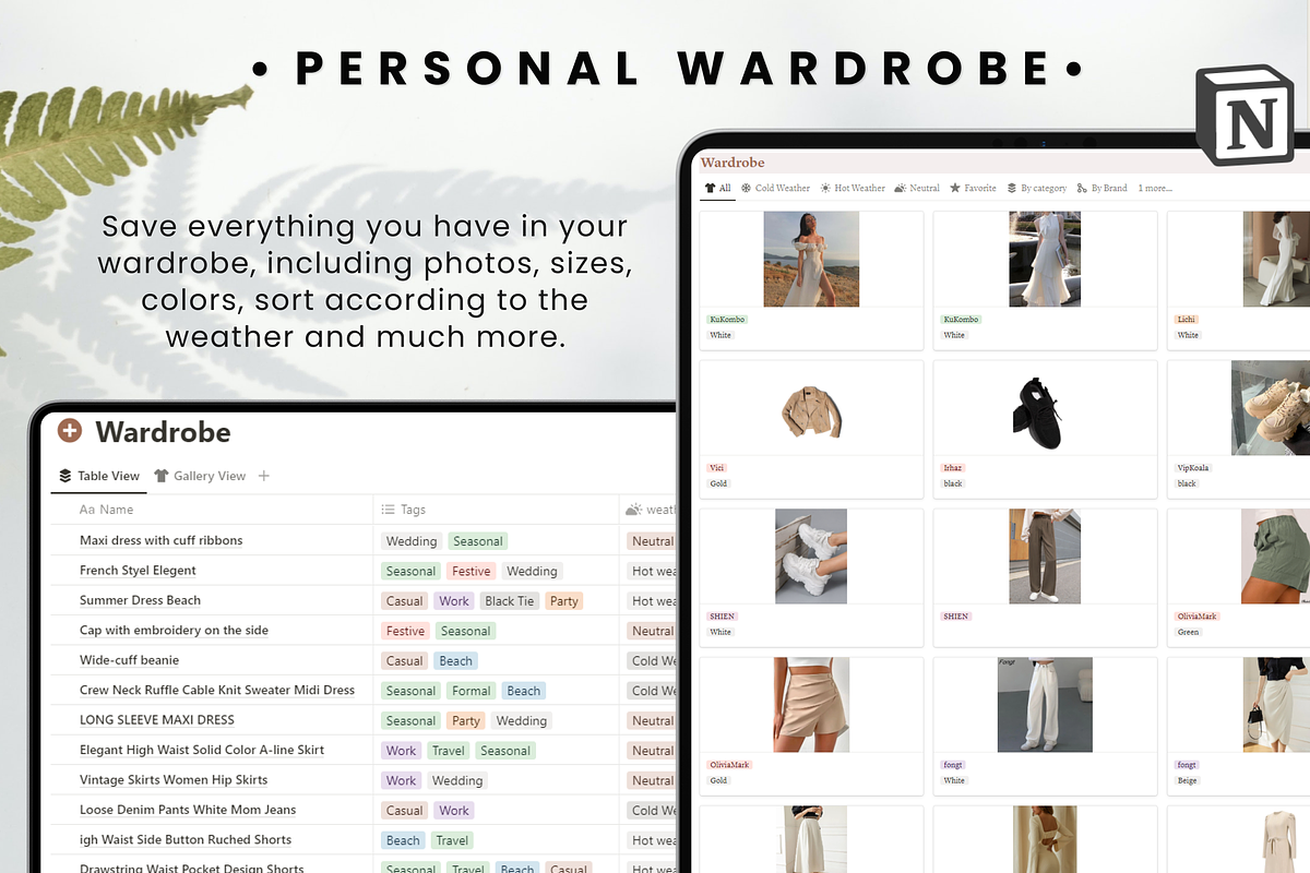 Wardrobe Manager Notion Template, an App Template by MondaySpark (Photo 6 of 9)