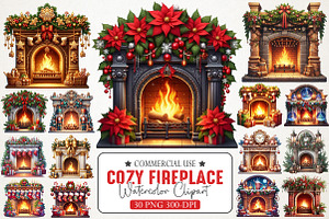 Cozy Fireplace Christmas Clipart, an Illustration by RobertsArt