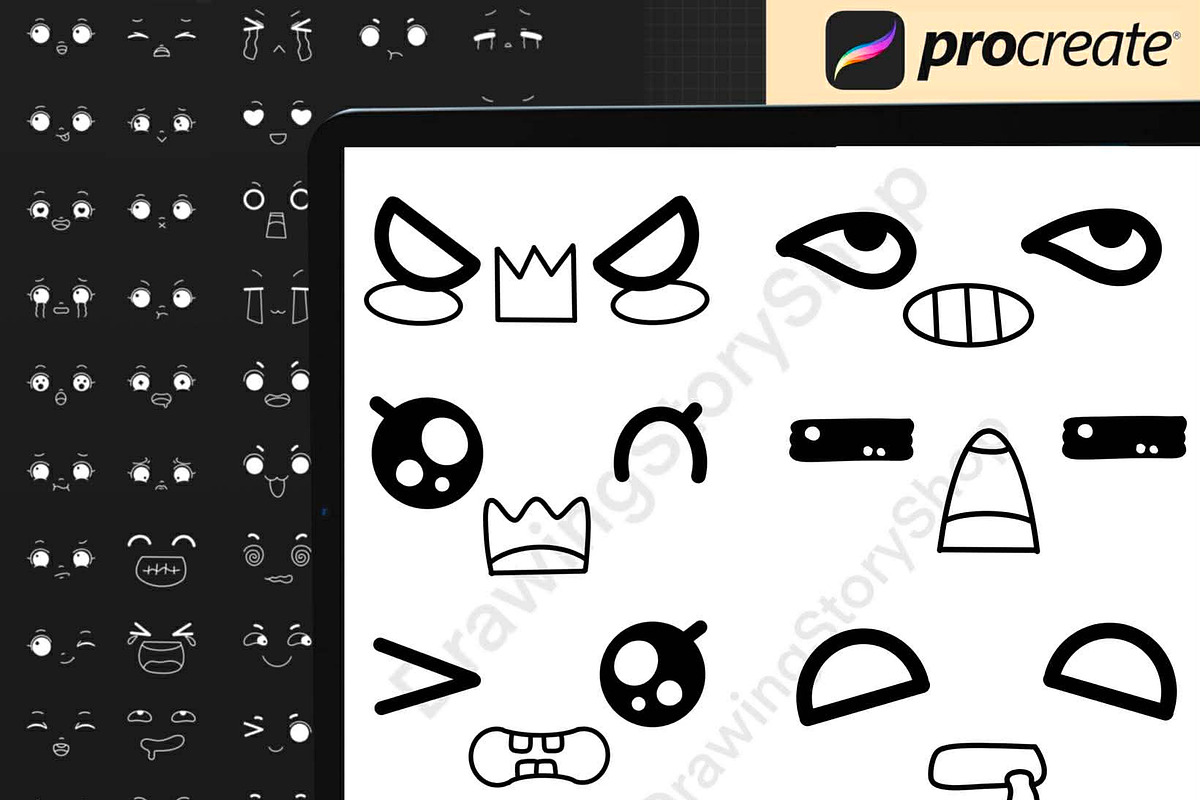 200 Procreate Kawaii Faces Stamps, a Brush Add-On by DrawingStoryShop