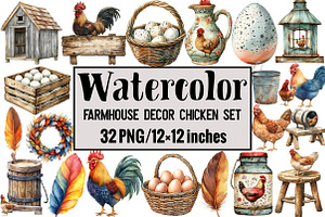 Farmhouse Decor Chicken Set, an Illustration by Design Market