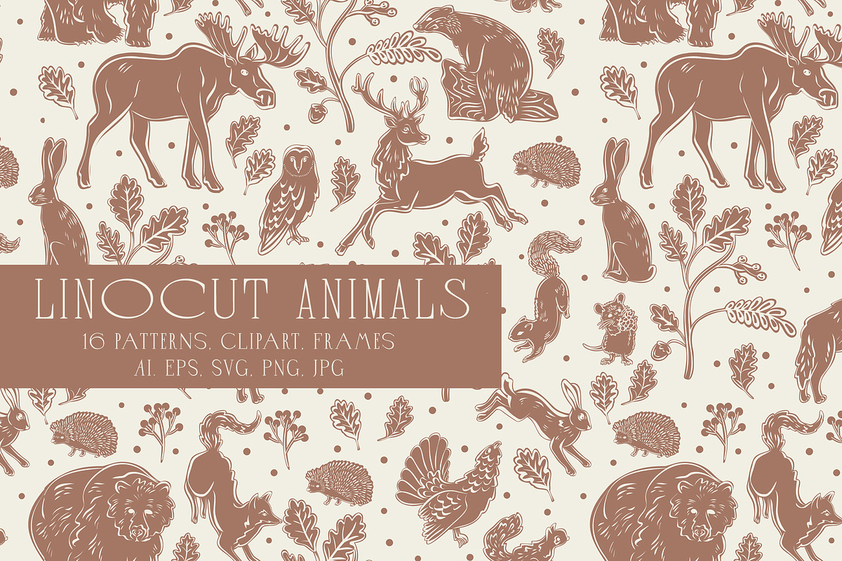 Linocut Animals rustic patterns, an Animal Illustration by Carpet Tapete Pretzel (Photo 1 of 17)