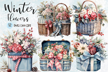 Winter Flowers Watercolor Collection, a Seasonal Illustration by Maysa Art