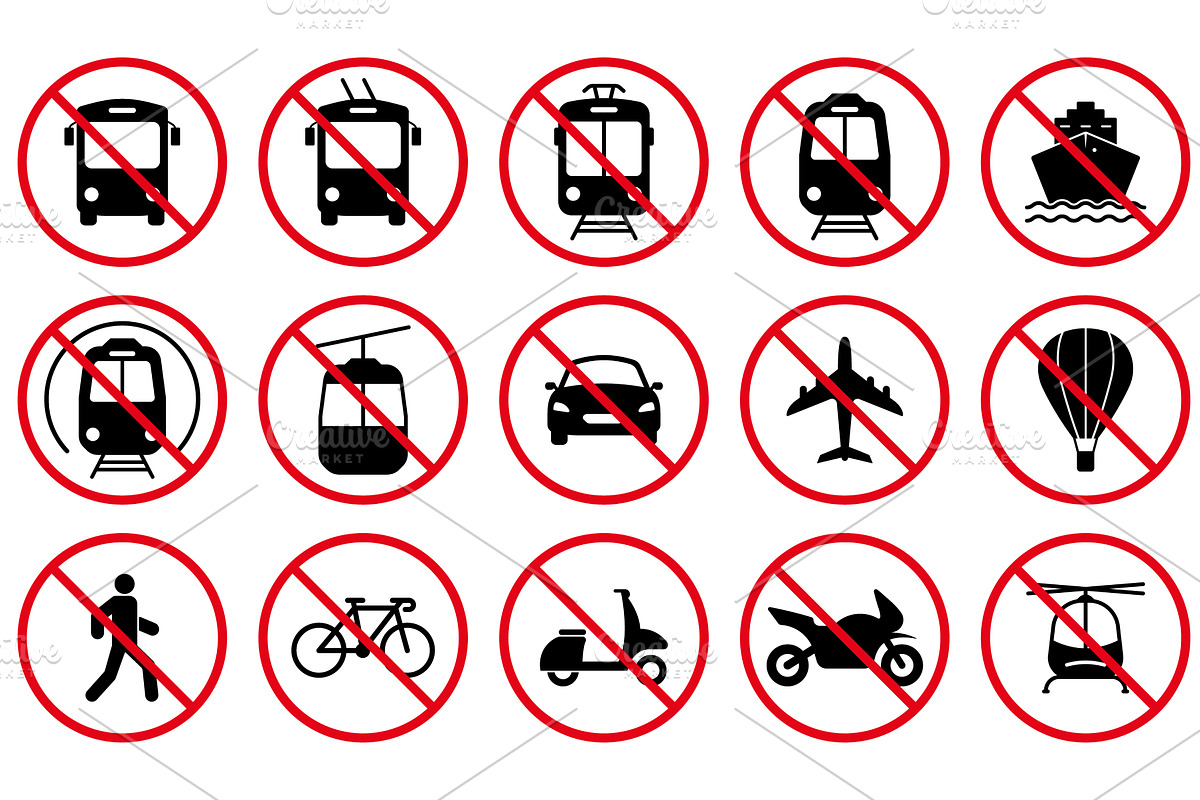 Ban Transport Black Silhouette Icons, a Transportation Illustration by Vector Creator