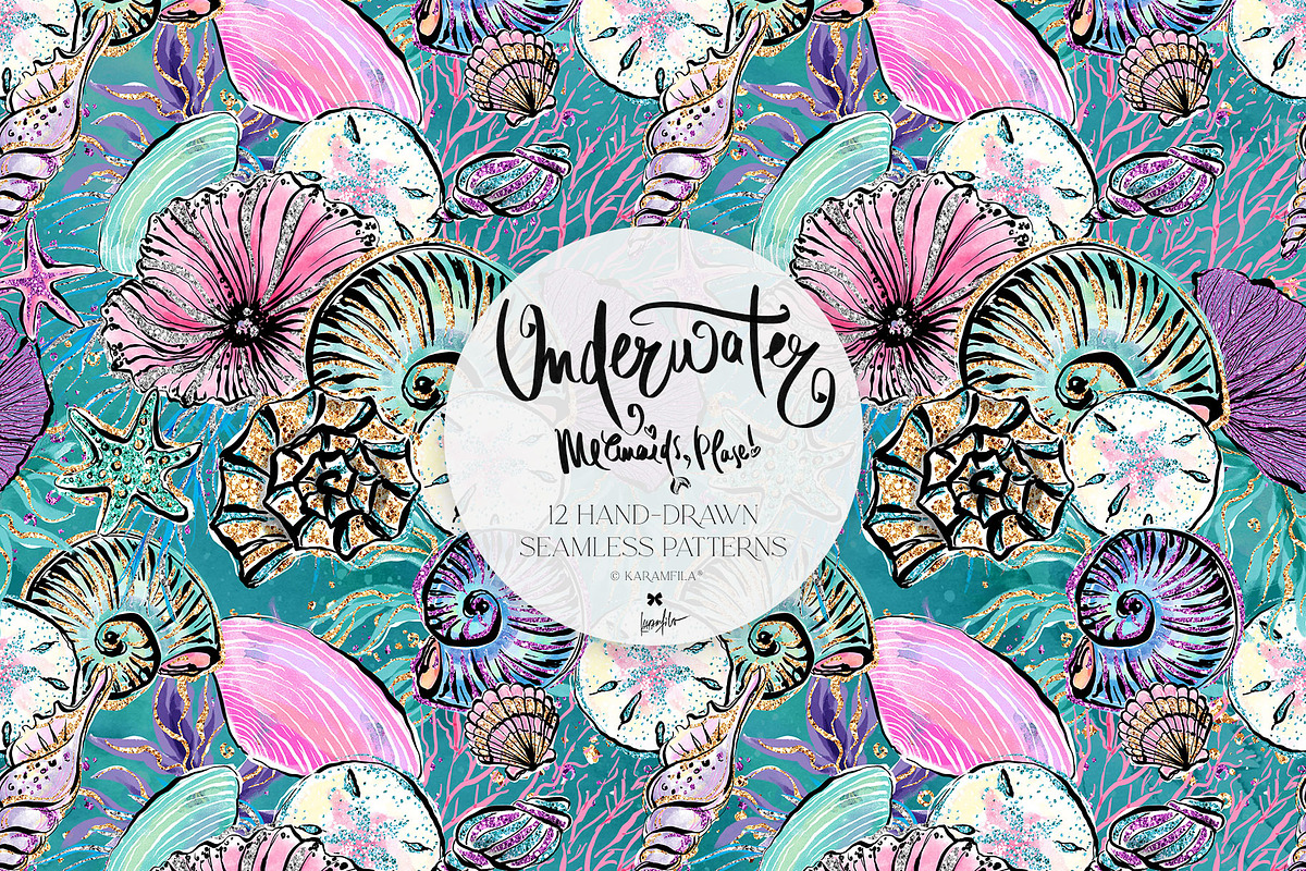 Underwater Glitter Seamless Patterns, a Pattern Graphic by KaramfilaS (Photo 12 of 15)
