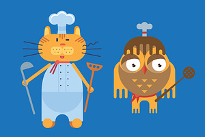 Chefs Animals Flat Design.