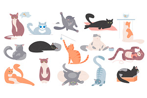 Cute cats set, funny pet with, an Animal Illustration by Flashvector