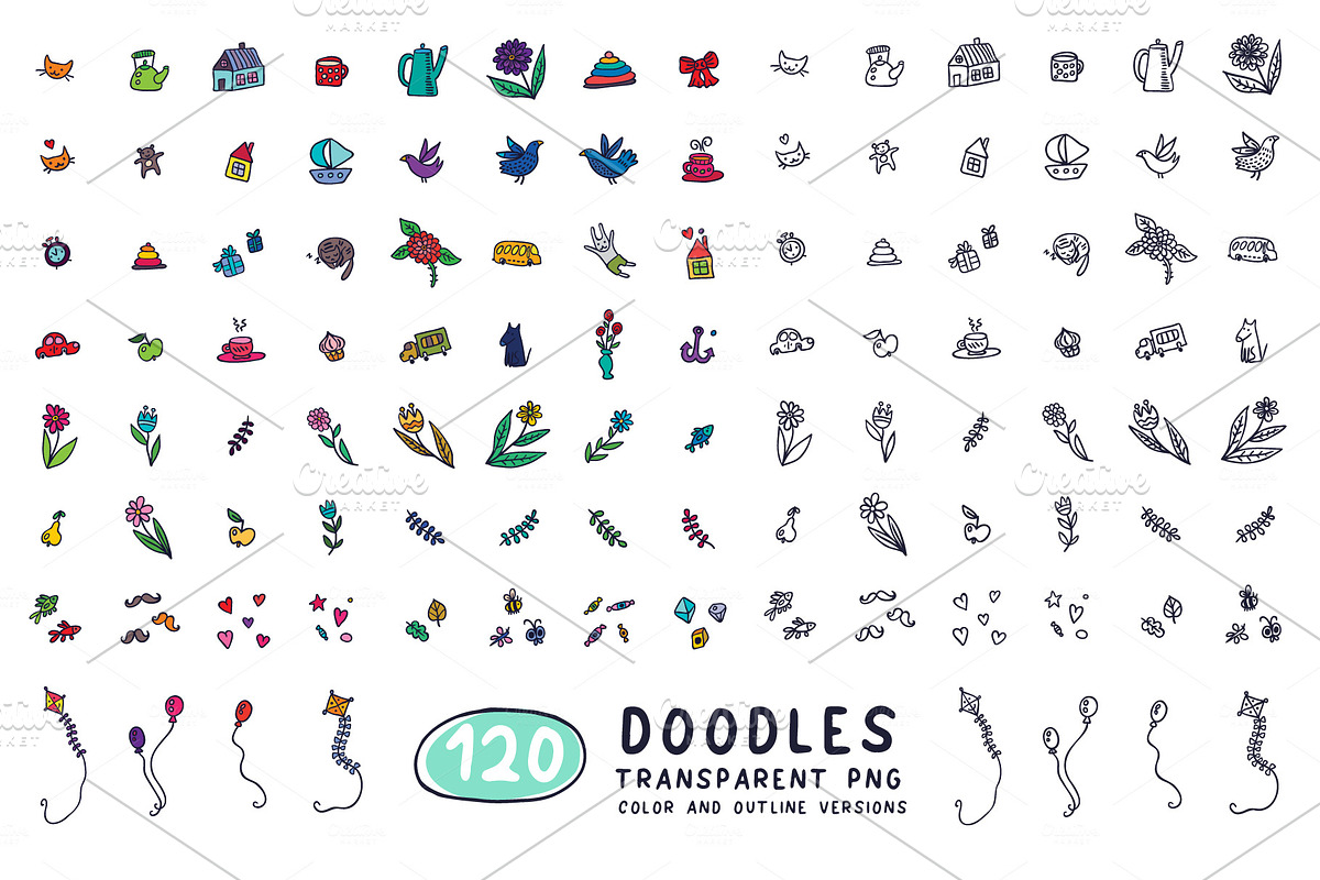 60 Funny Doodle + 14 Patterns, an Object Graphic by Apolinarias Art (Photo 3 of 9)