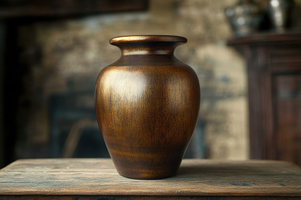 Elegant wooden urn resting on a rust, a Photo by Iftikhar Alam