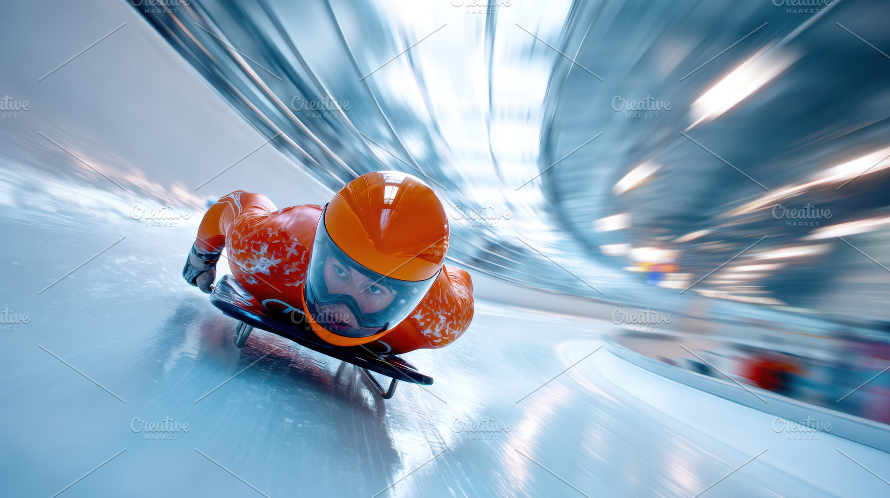 Bobsledder racing down a twisting ice track, a Sports & Recreation Photo by AlyaAnd